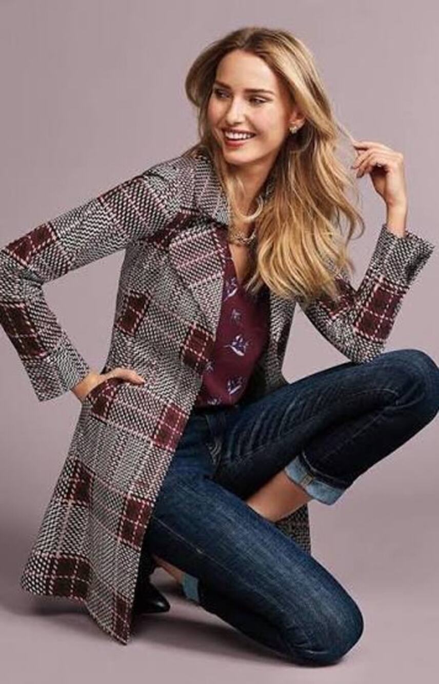 Cabi Sovereign Trench Coat Plaid Jacket Belted Cotton Ponte Knit Medium